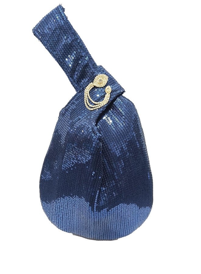 athizay Ethnic Handbags for Women Sequin work artisan potli bags Handcrafted Self Design (British Racing, Dark Blue) - Image 1